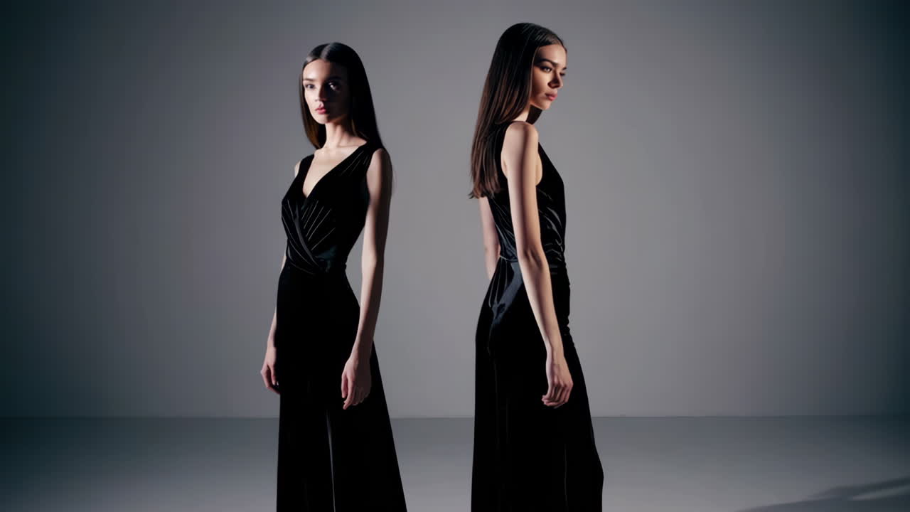 Two Women in Black Velvet Dresses
