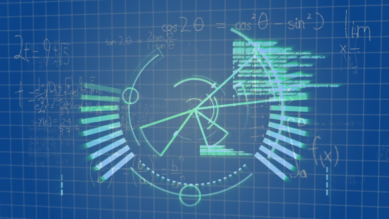 검은색 배경에 스 스캔을 통해 수학적 방정식의 애니메이션