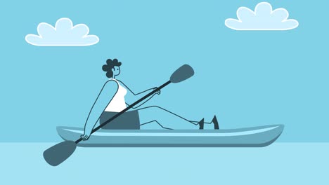 woman kayaking. recreation, lifestyle and sport concepts. flat design cartoon character isolated loop 2d animation with alpha matte