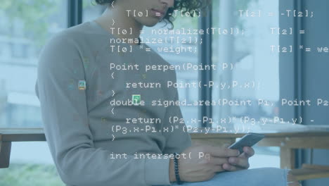 animation of data processing over caucasian businessman using smartphone