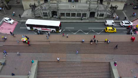 Drone-going-up-and-tilting-up-to-the-top-of-a-huge-Cathedral-in-Colombia,-Manizales