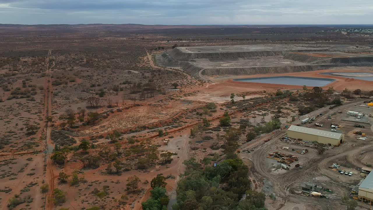 Drone flying over an old mine site in Broken Hill Australia