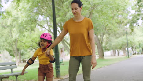 Single-mother-skating-with-her-adopted-daughter