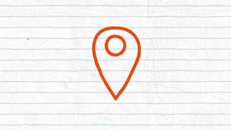 Animation-of-red-location-pin-icon-people-hand-drawn-with-a-marker-on-white-lined-paper