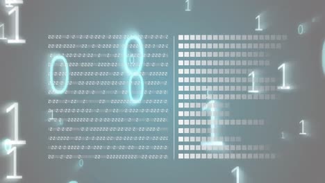 animation of binary coding and data processing over blue background