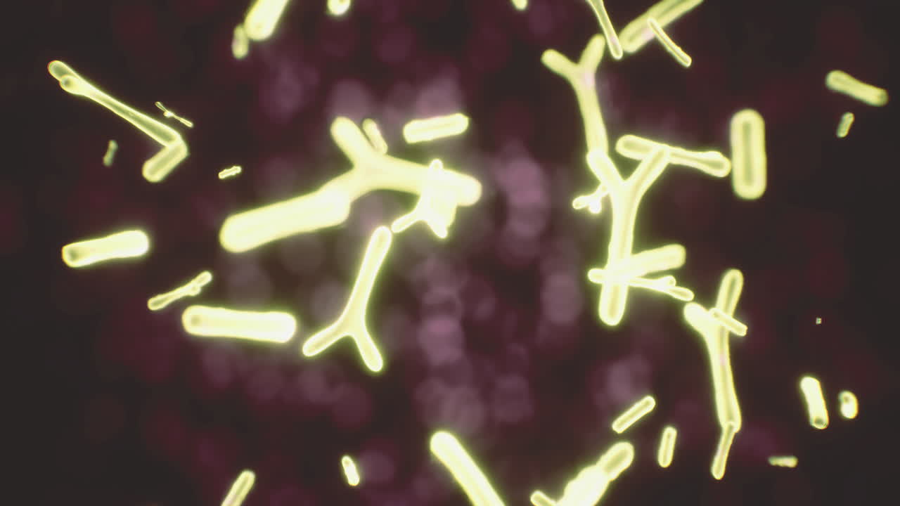 Micro particles floating and interacting in a colorful abstract space