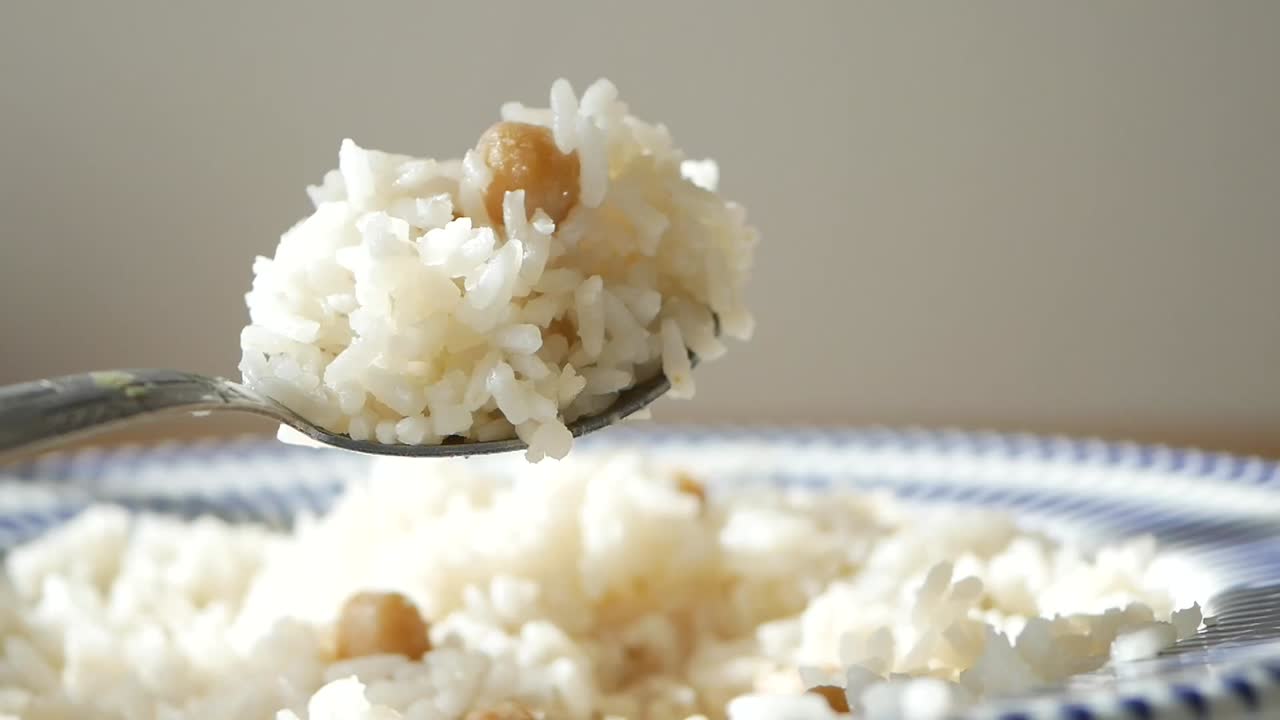 A spoonful of cooked rice