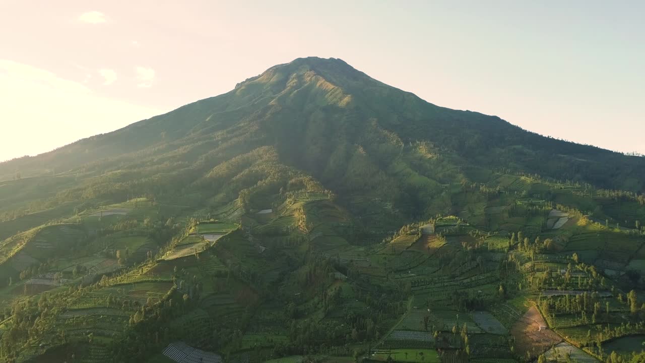 monte sumbing con vistas al campo, el campo y las plantaciones de tabaco