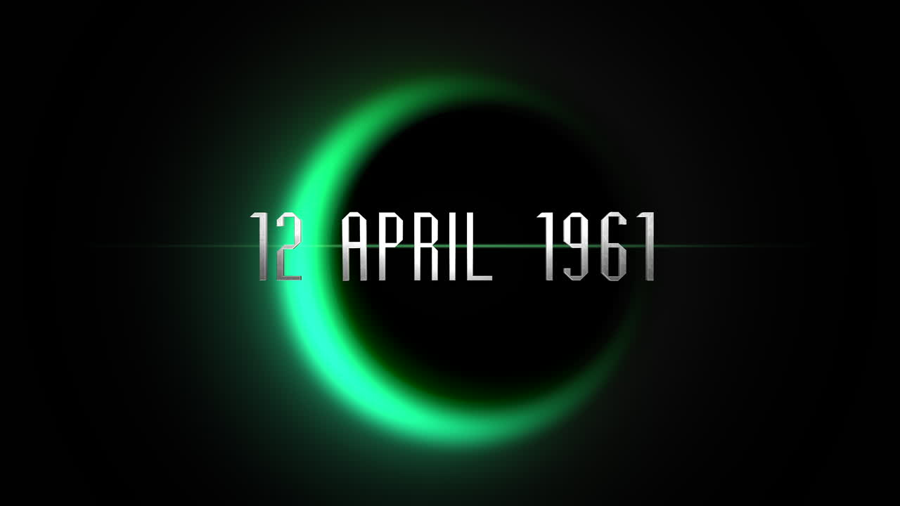 12 April 1961 with green light of black planet in galaxy