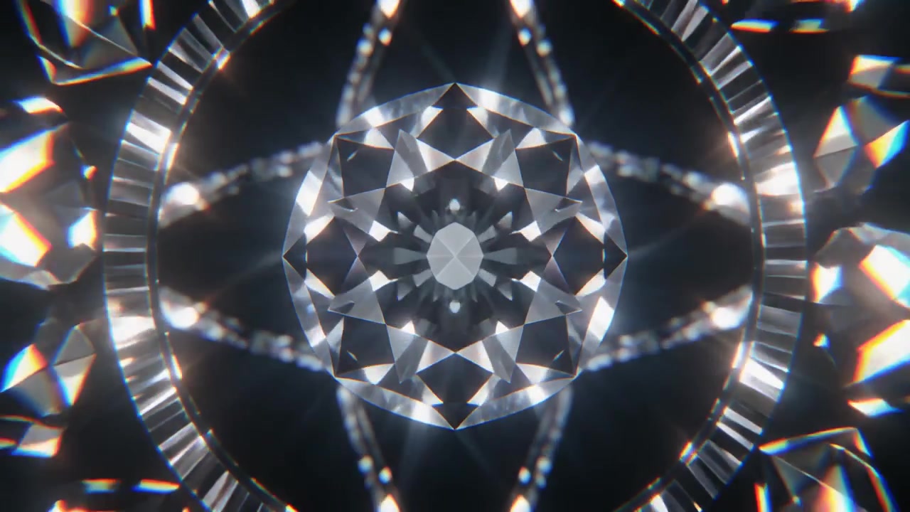 Rotating Diamond Gemstone with Abstract Geometric Light Reflections