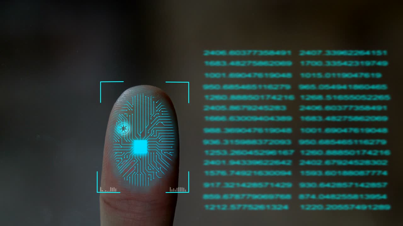 escaneo de huellas digitales tecnología futurista, con sistema de seguridad digital de circuito.