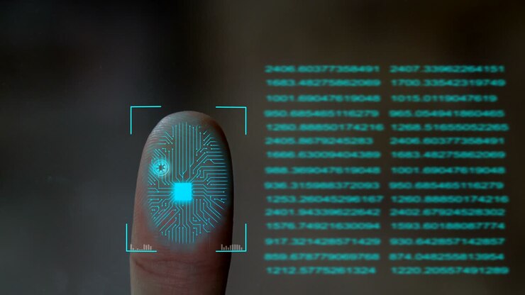 Fingerprint scanning futuristic technology , with circuit digital security system.