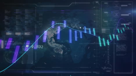 animación del procesamiento de datos financieros en todo el mundo sobre un fondo oscuro