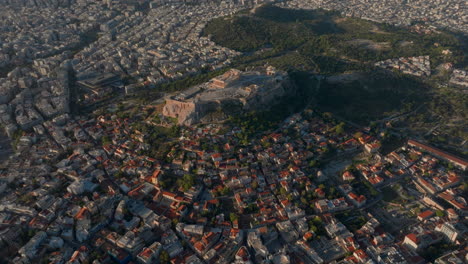 high aerial shot over central athens and the acropolis