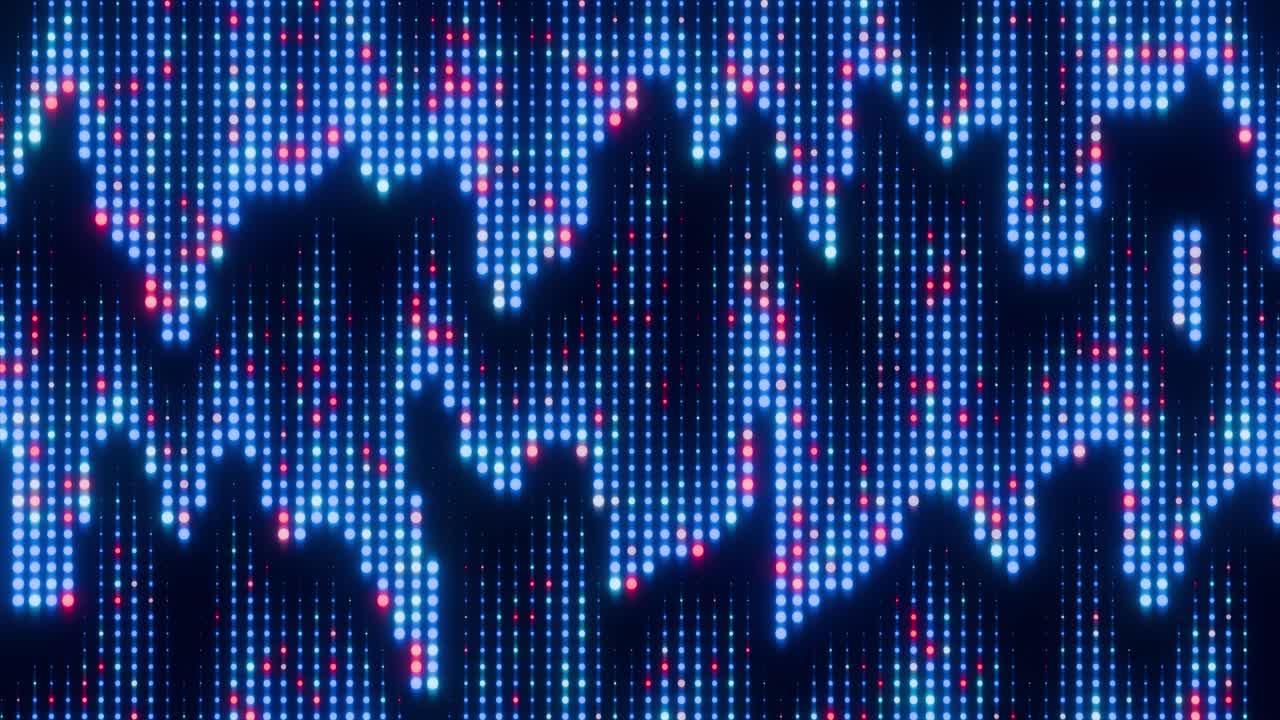 Motivo astratto di punti digitali blu e rossi in flusso