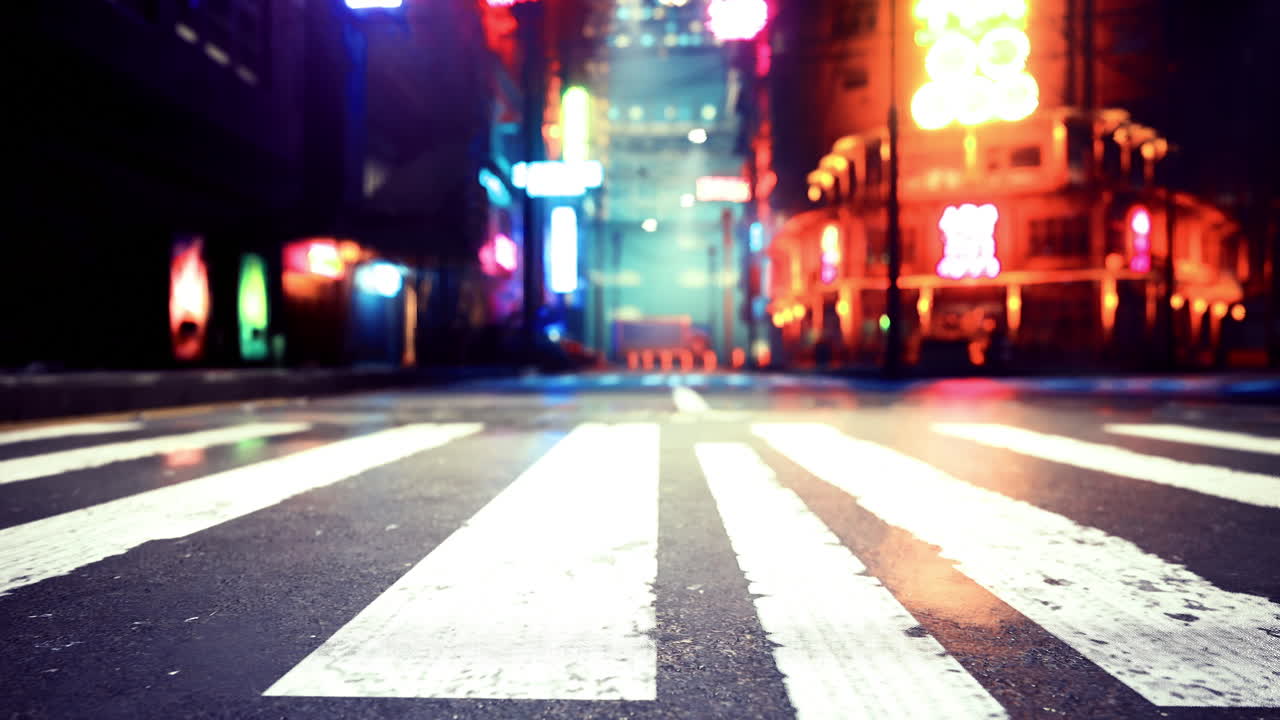 Vibrant city streets illuminated by neon lights during a lively night