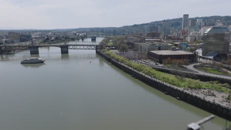drone shot of portland, oregon sign.