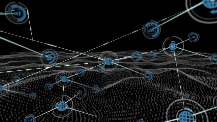 Connectors moving on black digital background