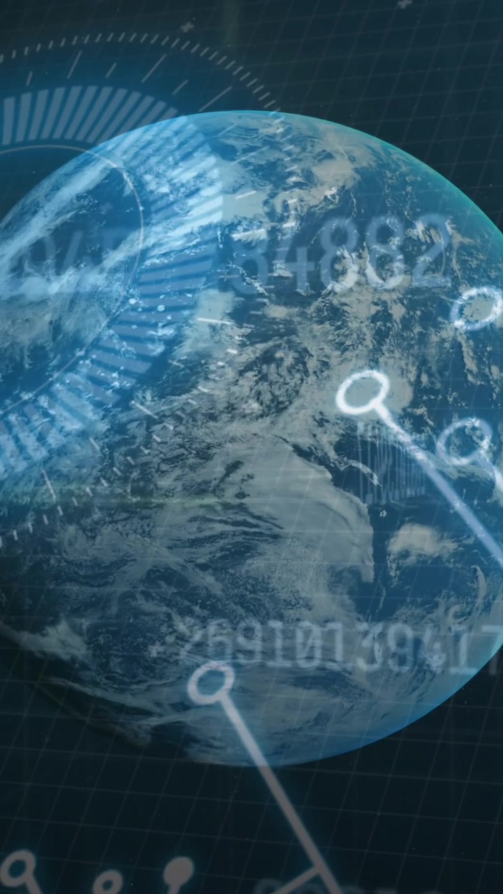 Animation of data processing, globe spinning with computer circuit board in background