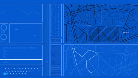 Animation of interface with data processing against blue background