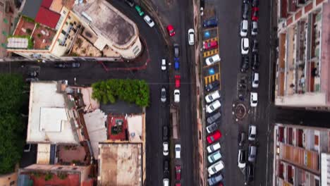 Frascati-village-top-down-aerial-of-layered-roads-old-buildings,-Italy