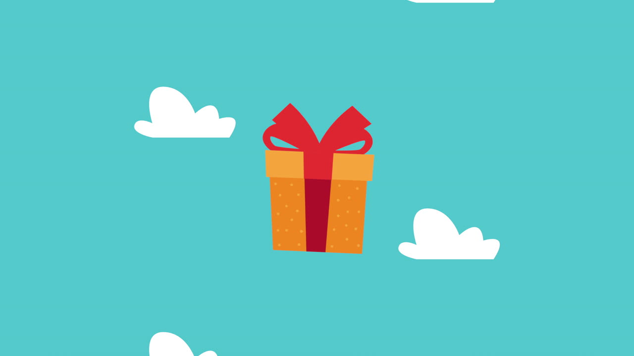 리본이 있는 날아다니는 선물 상자