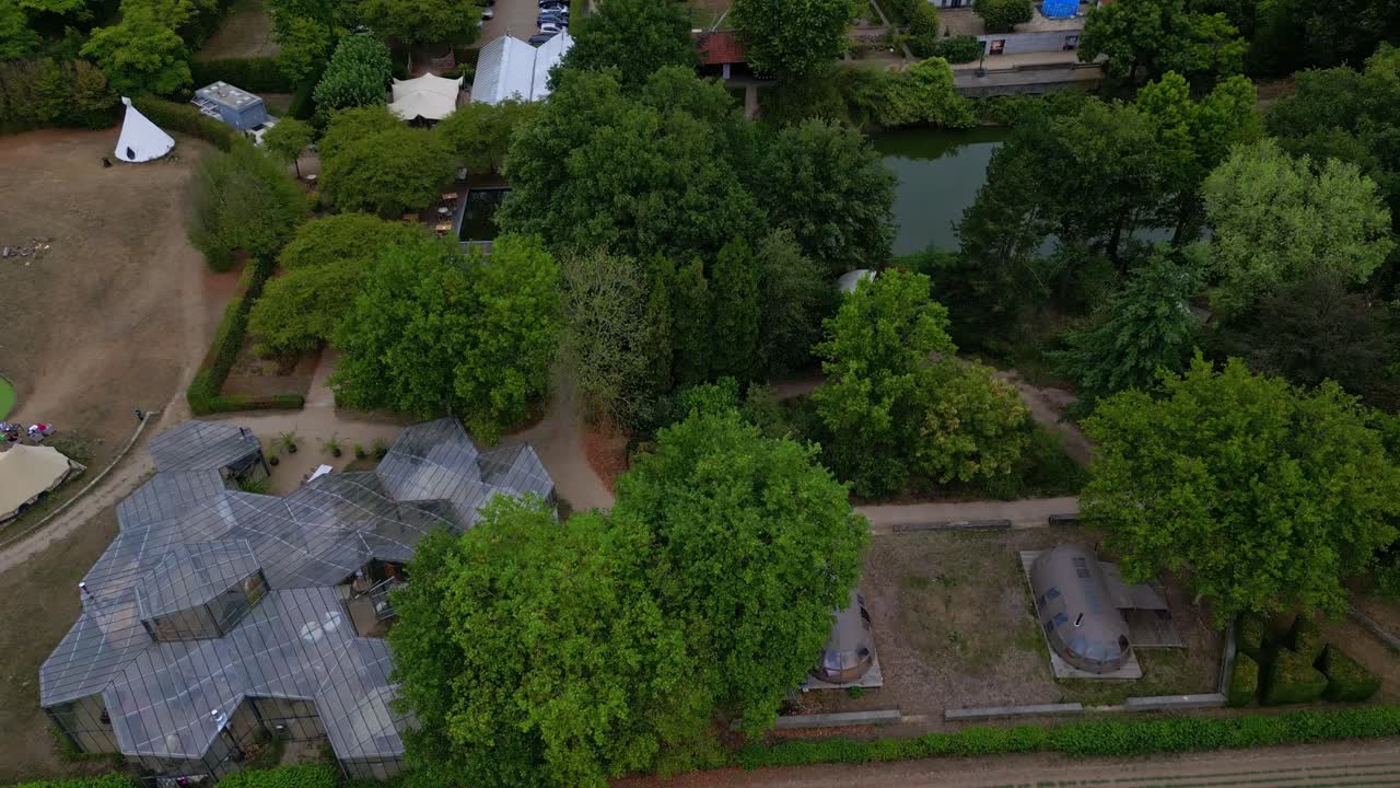 Aerial Flying Over Of Glamping Park At North Limburg