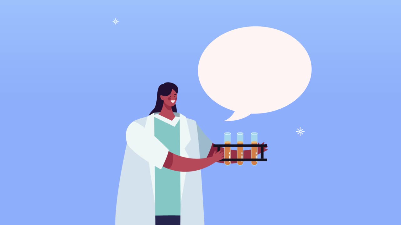 female scientist with tubes test speaking