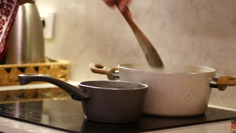 woman cooking on electric stove