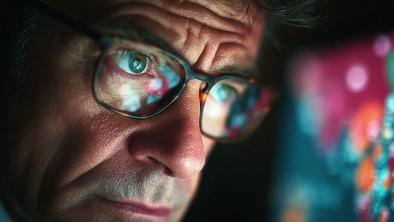 Intense Focus: A Close-Up of a Man Deeply Engaged with a Digital Screen, Highlighting Emotion and Intricacy in His Expression and Surroundings