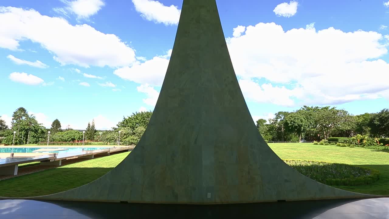 shadow of the marble column projected on the floor, on the external hall in Alvorada Palace, the Brazil's president official house