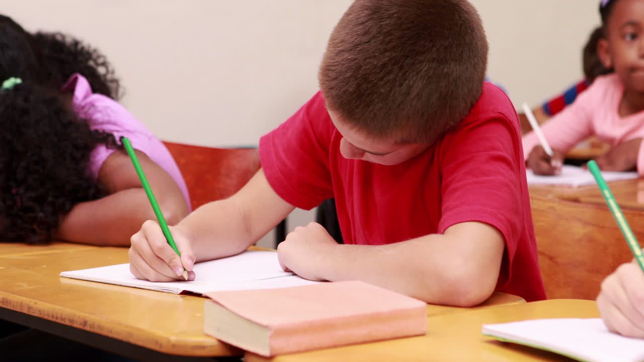 alumnos que trabajan en la escuela