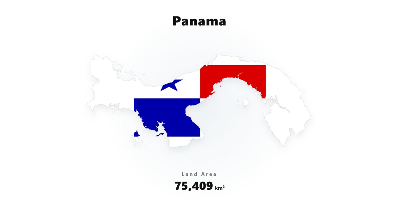 Grafis digital menampilkan bendera nasional Panama di samping statistik total luas daratan negara dalam tata letak informatif yang bersih