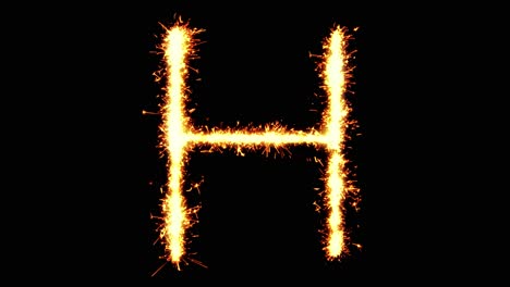 Alphabet h text sparkler writing with glitter sparks particles firework on black 4k loop background