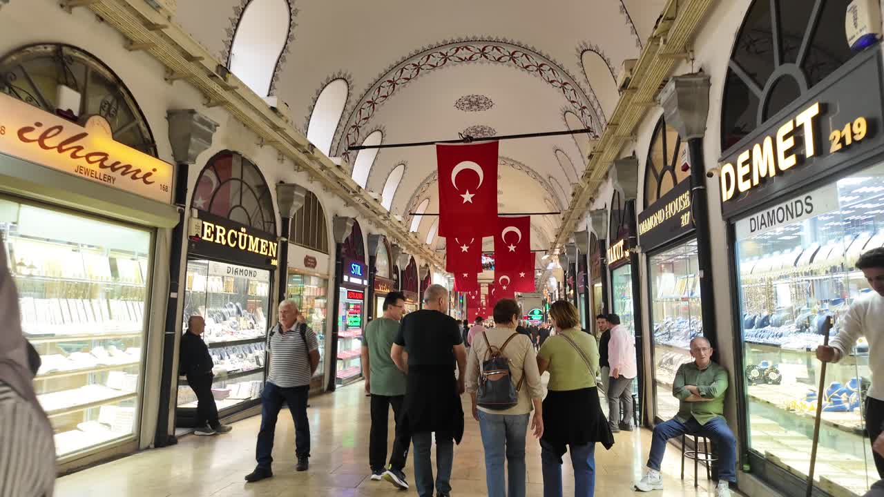 Grand Bazaar in Istanbul, Turkey with Turkish Flags