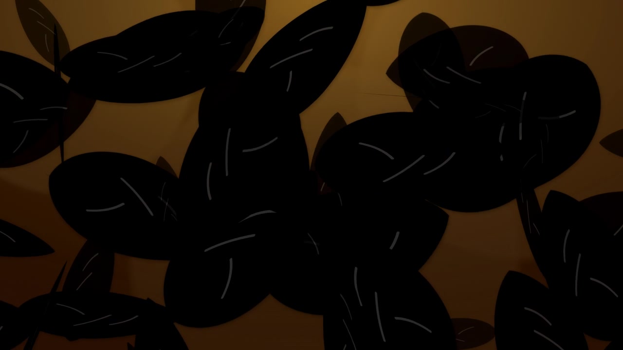 Abstract Animation of Falling Dark Leaves on Golden Background