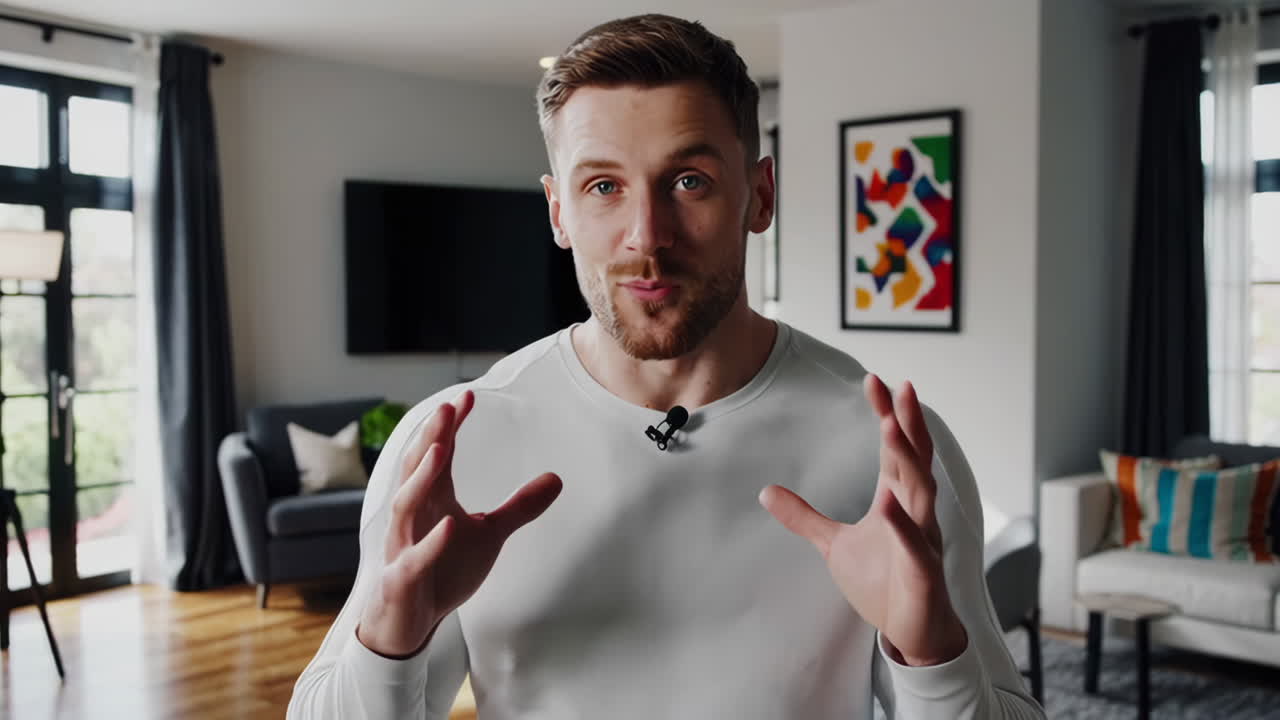 Man giving a presentation in his living room