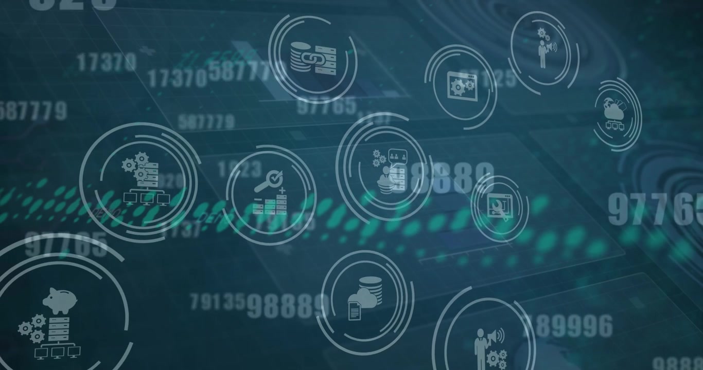 Animation of data processing over blue background
