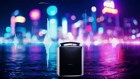 portable speaker in a cityscape