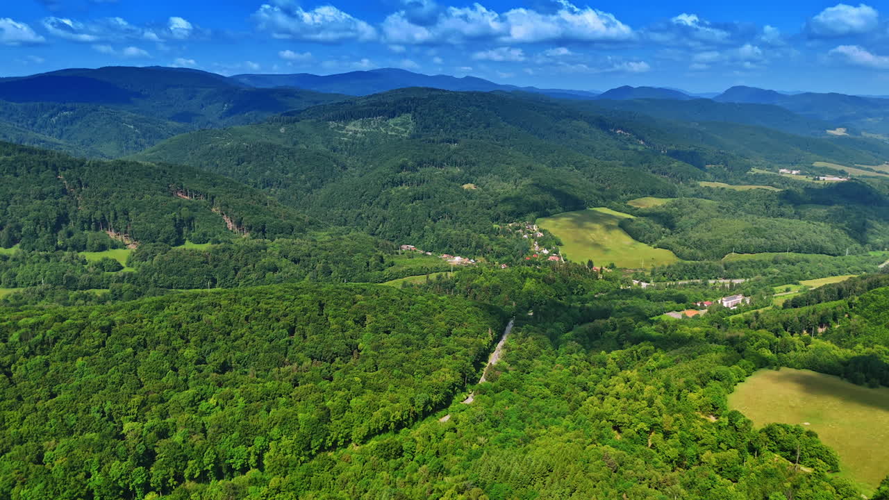 Lush green mountain landscape. Lush green mountains stretch across the horizon under a clear blue sky, showcasing nature's beauty during daytime