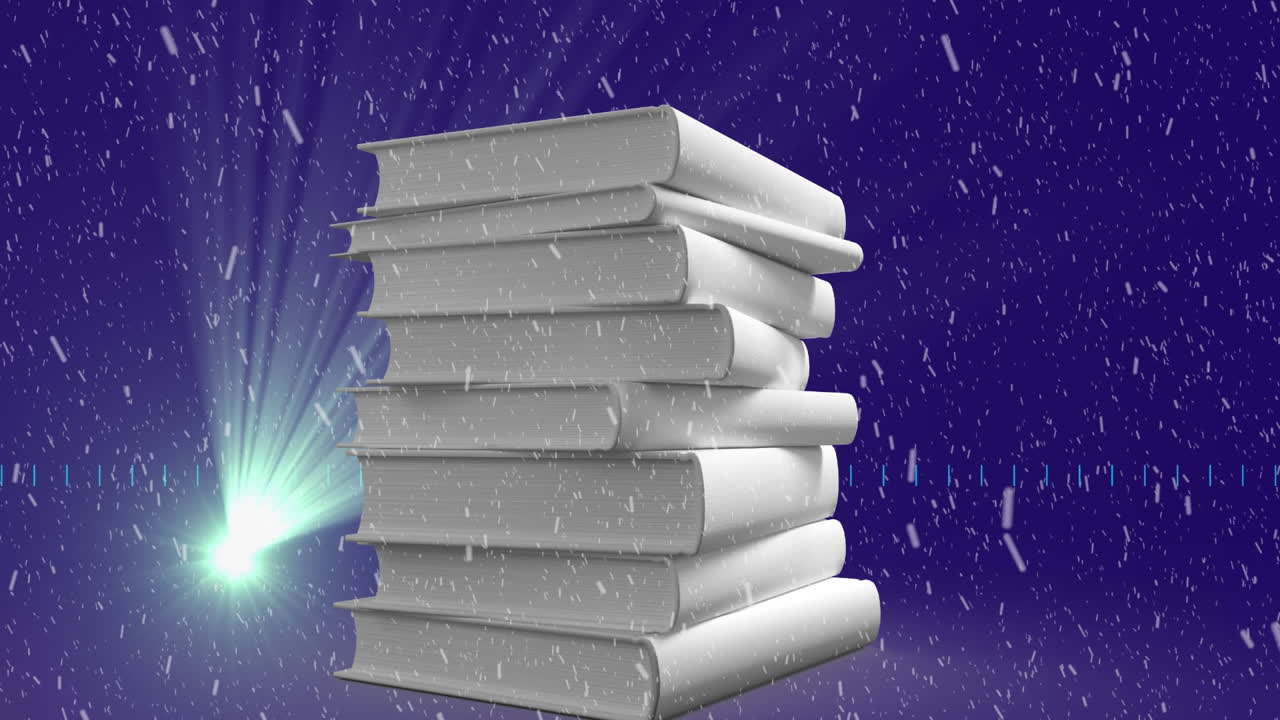 Animation of falling snow over white books