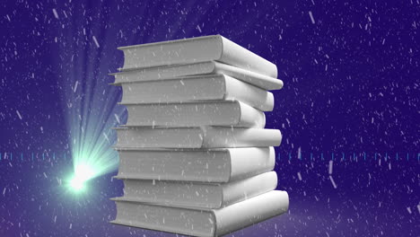 animation of falling snow over white books