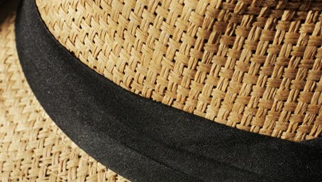 texture of woven straw hat close-up. headdress for vacation holidays. sun hat. high quality 4k footage