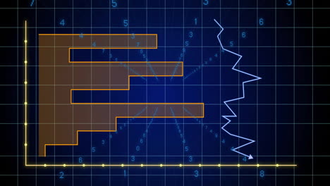 Animation of data processing and diagrams on blue background