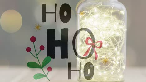 animación del texto ho ho ho sobre las luces de navidad