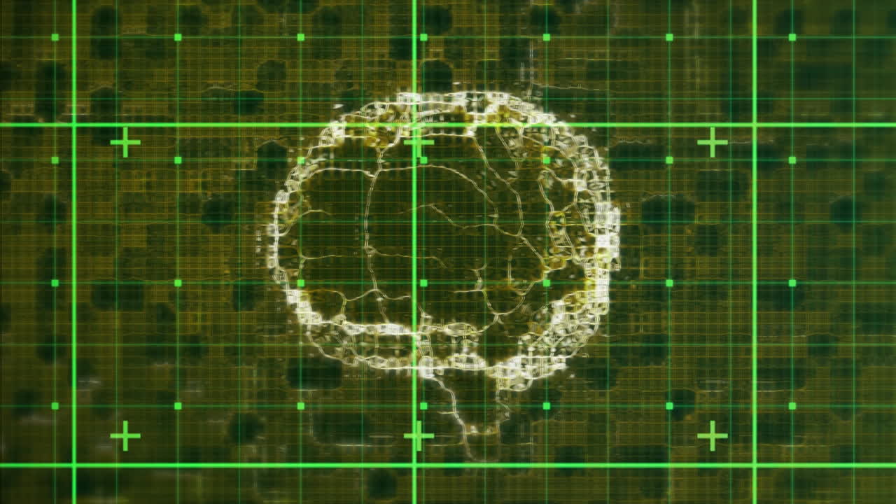 녹색과 검은색 배경에 회전하는 반 ⁇ 이는 3d 인간 뇌 모델의 애니메이션