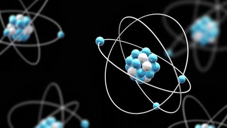 Animation-Von-Atommodellen,-Die-Sich-Auf-Schwarzem-Hintergrund-Drehen