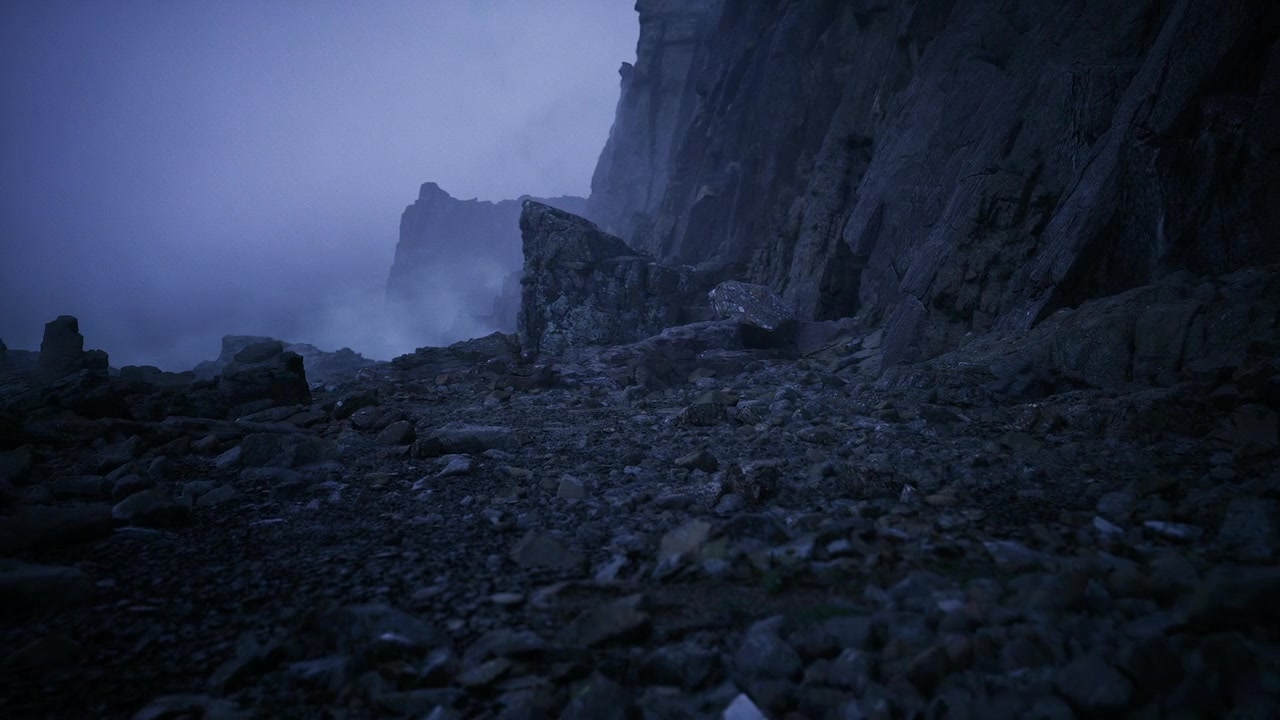 Majestic precipice highlighted with gentle tones under darkening night sky
