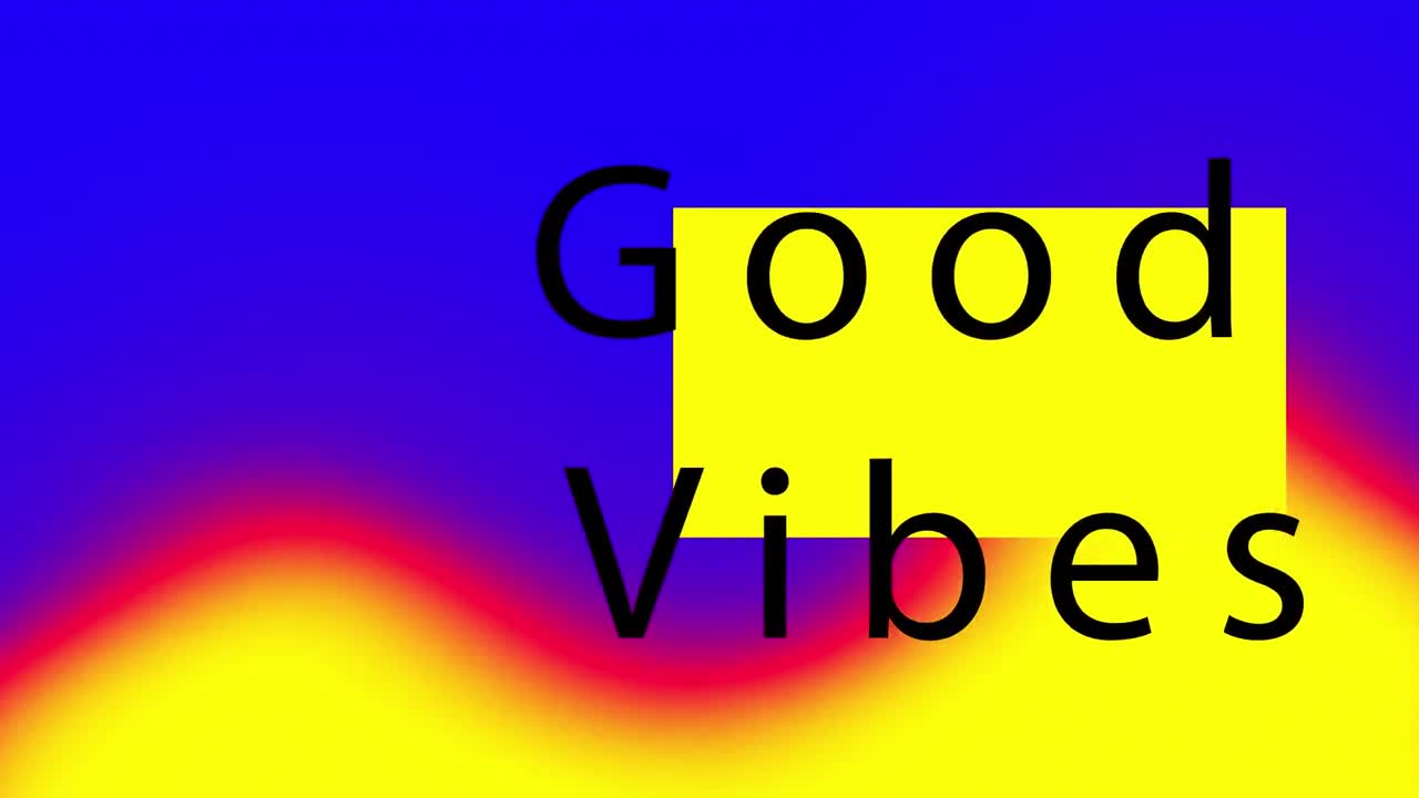 Animation af "good vibes"-tekst over former på blå baggrund