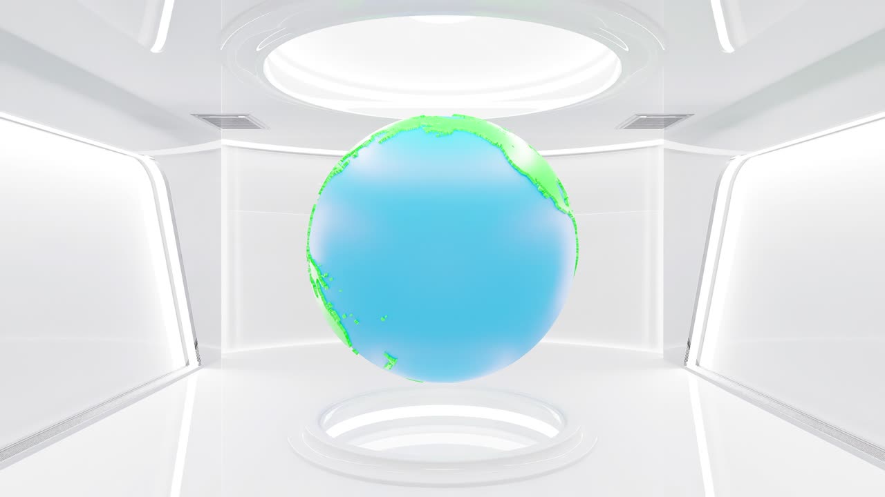 Globes in white room Animation seamless loop.